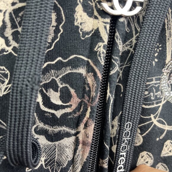 Y2K 90s Women's L Red by Marc Ecko Graphic Logo Hoodie Goth Emo Skull Rose AOP - Picture 7 of 15